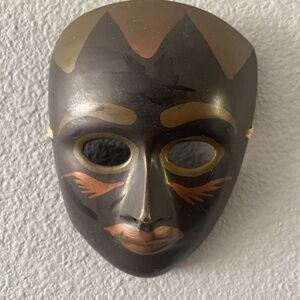 Brass black and gold wall mask with ribbon for hanging or reg home decor